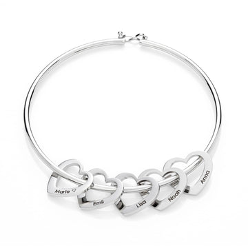 Custom Personalized gold silver Bangle with engraved heart pendants
