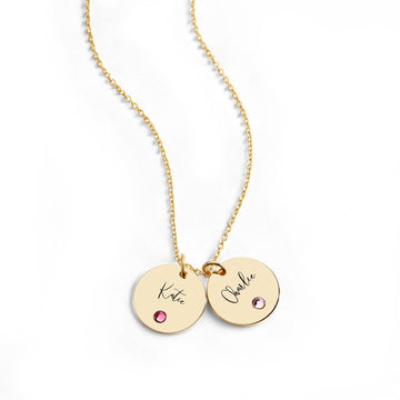 Personalized Custom Disc Birthstone Name Necklace