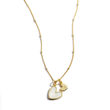 Custom Personalized Heart Shape Mother of Pearl Letter Gold Necklace
