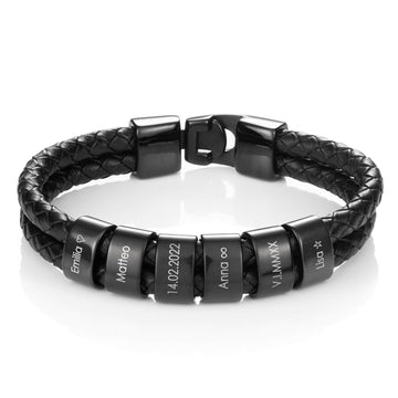 Custom Personalised Engraved Beaded Leather Bracelet