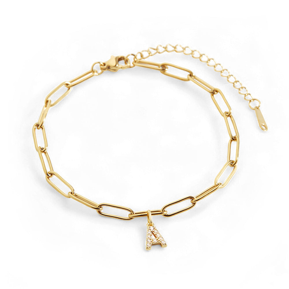 Customized Personalized Gold Paperclip Stone Letter Bracelet
