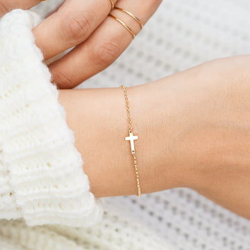 Custom Personalized dainty cross gold silver bracelet