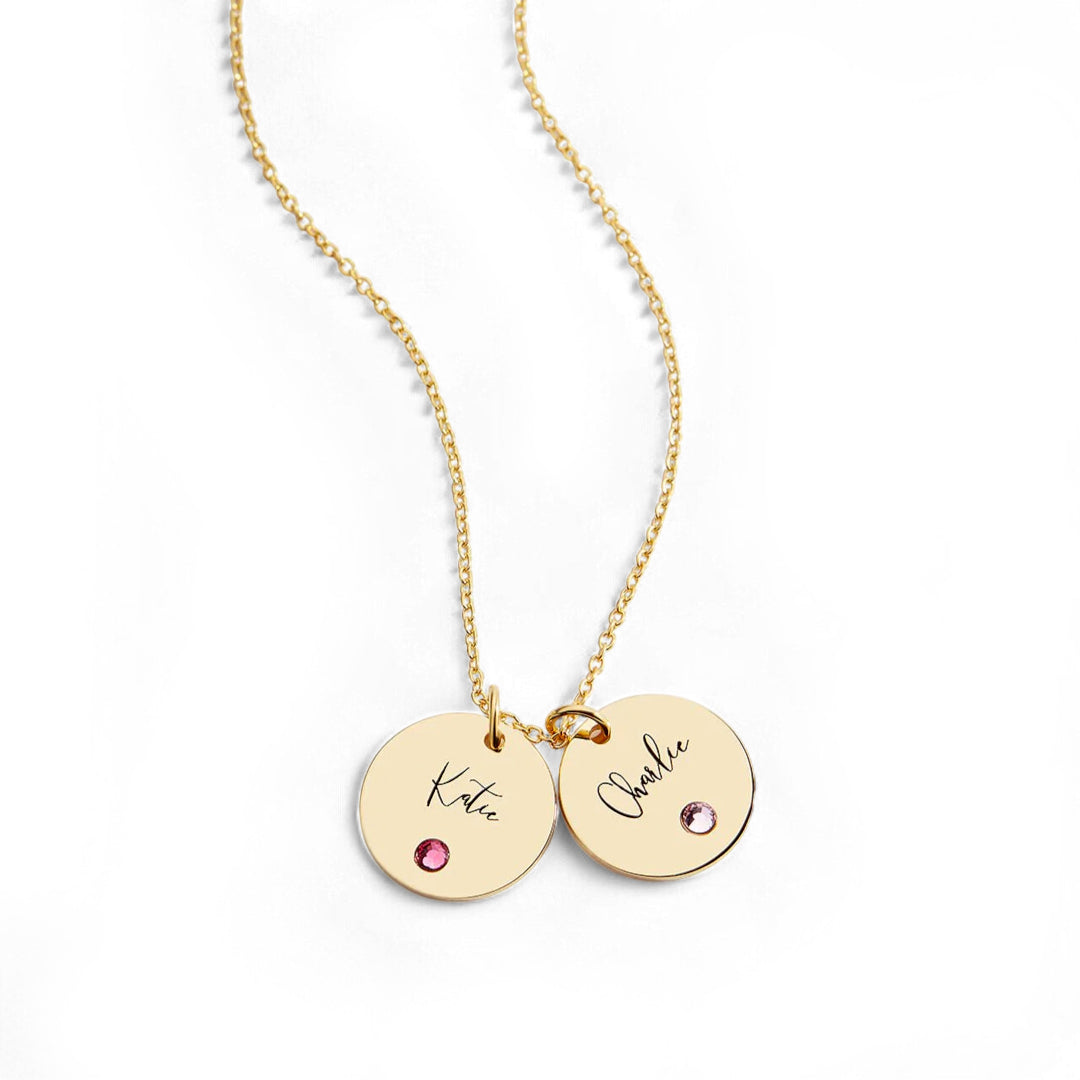 Personalized Custom Disc Birthstone Name Necklace