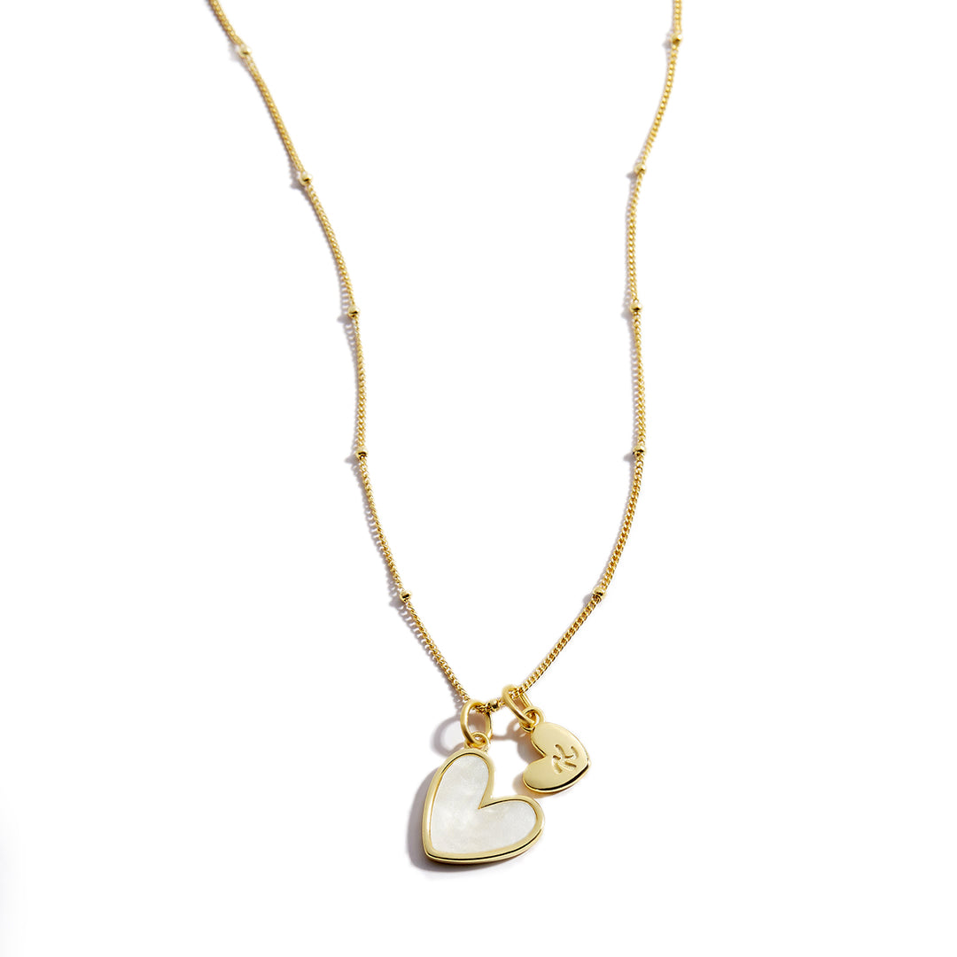 Custom Personalized Heart Shape Mother of Pearl Letter Gold Necklace