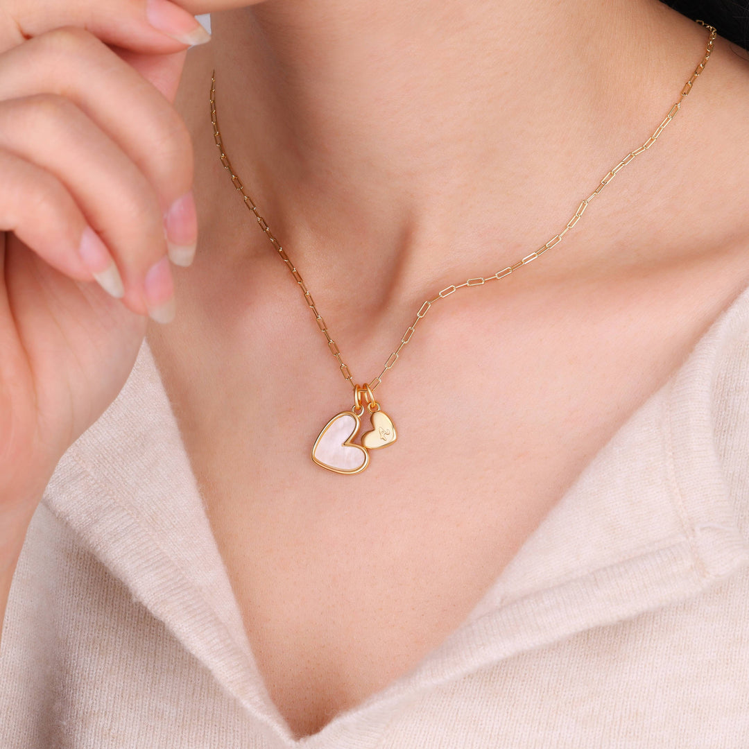 Custom Personalized Heart Shape Mother of Pearl Letter Gold Necklace
