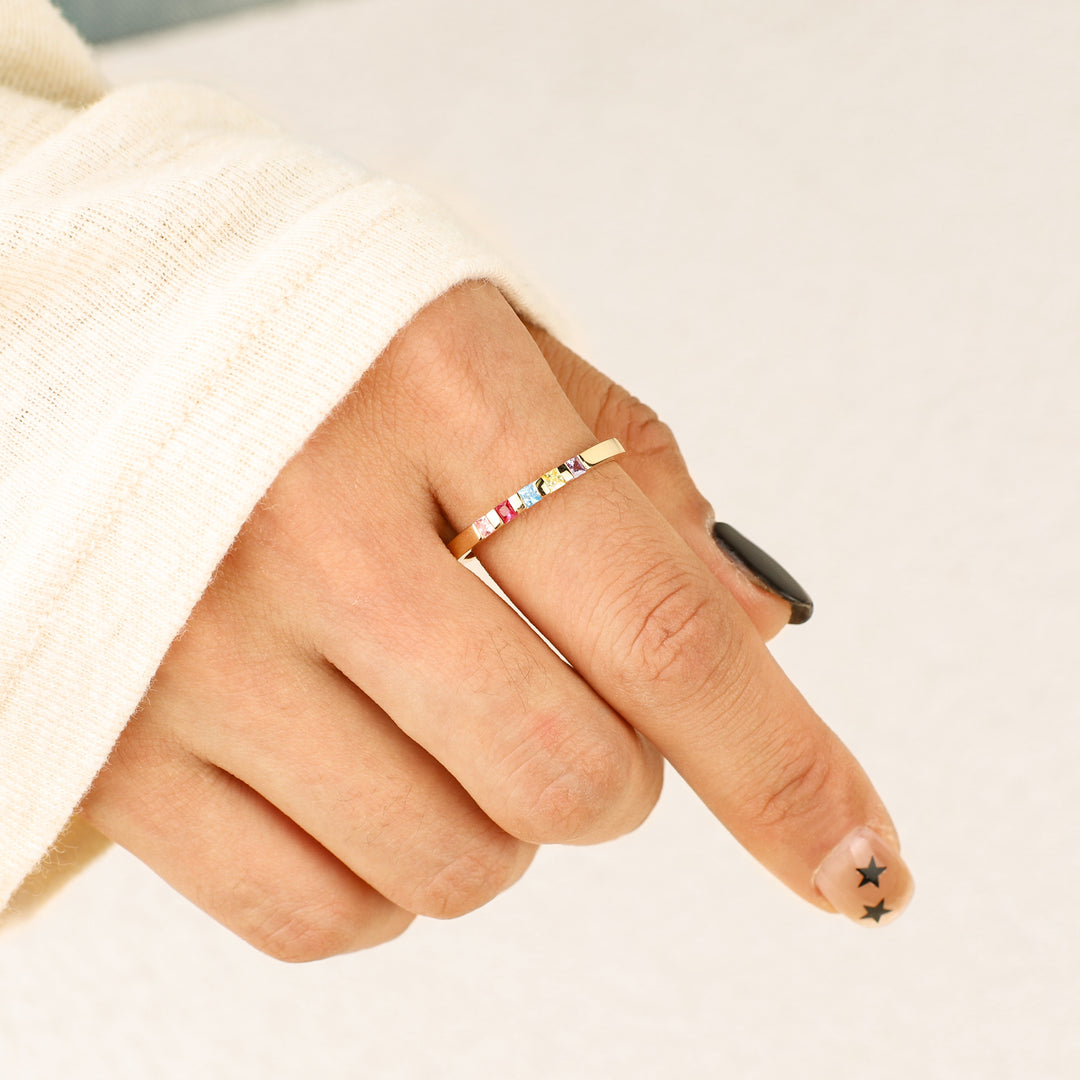 Personalized Custom Princess-Cut Birthstone Ring